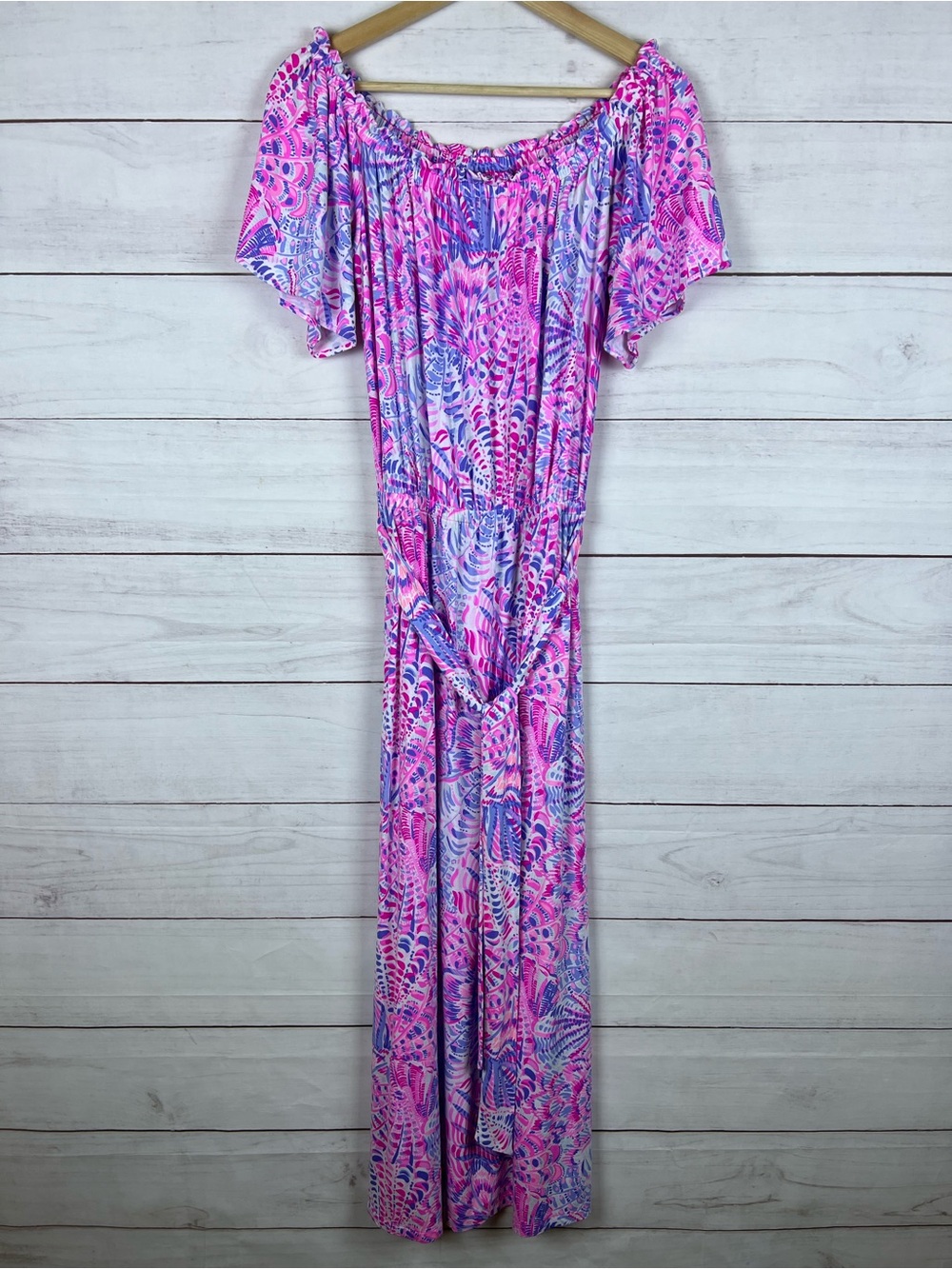 Lilly Pulitzer Moriah Midi Dress Raz Berry Sea You Soon Off the Shoulder Small